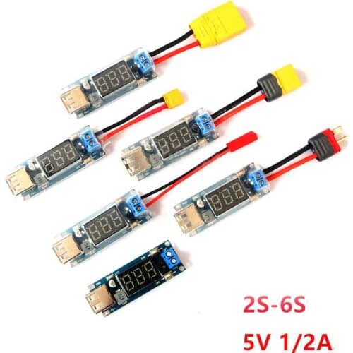 2-6S LIPO Battery Voltage Display Charger Converter XT60 T-Plug To Micro USB for Android Phone Outdoor Flight DIY Parts