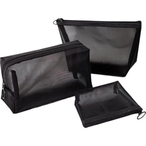 Women Travel Cosmetic Bag Casual Zipper Make Up Transparent Mesh Makeup Case Organizer Storage Pouch Toiletry Beauty Wash Bags