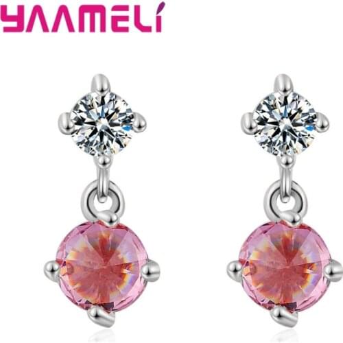 Rose Gold/Silver Color 925 Sterling Silver Drop Earrings For Women Stylish Geometric Crystal Cubic Zirconia Jewelry Gifts