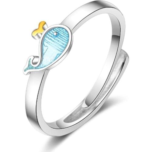 Korean version of the female sweet and lovely creative student wind small whale adjustable silver plated rings SA047