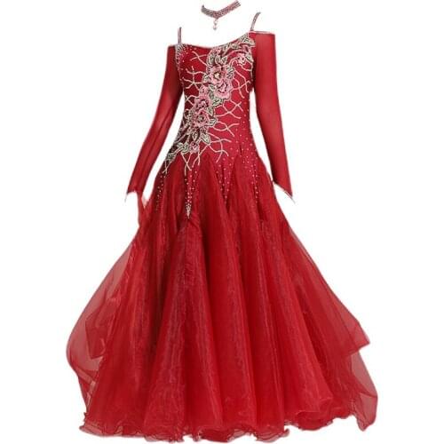 Off-Shoulder Flying Yarn Sequins Big Swing Women Ballroom Dance Compepition Dress Waltz Tango Dress Dance Clothes Party Dress