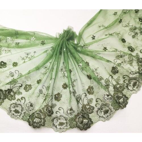 1 Meter Green Tulle Lace Applique Embroidered Flower Lace Trim Ribbon Toy Doll Clothing Sewing Women Dubai Dress Decoration 21CM
