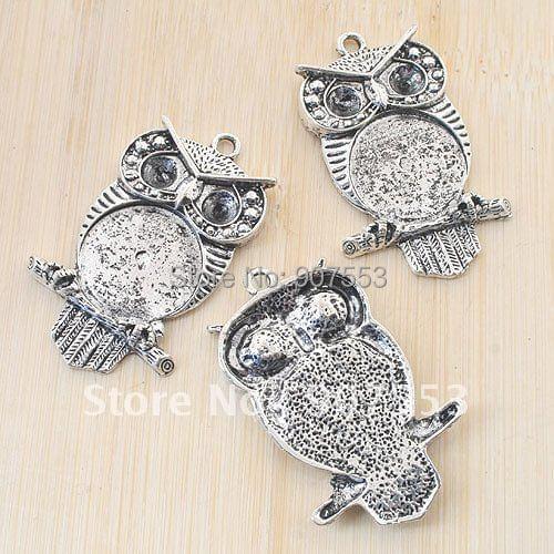 10pcs antiqued silver owl disign pendant /cabochon setting pendant G911