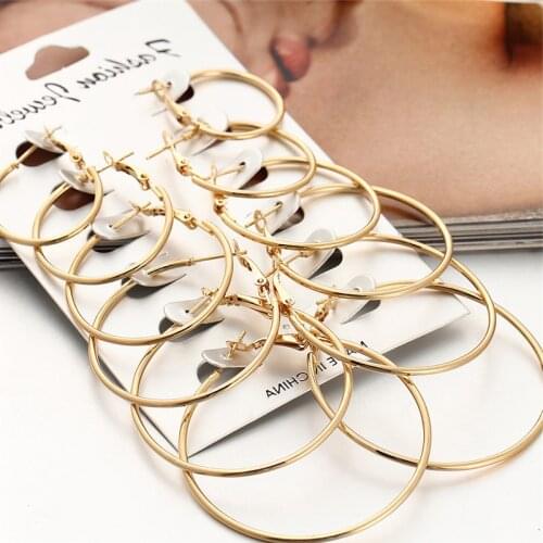 12 Pcs Big Circle Hoop Earrings for Women Punk Gold Silver Color Minimalist Rings Earring Girl Loop Eardrop Fashion Jewelry Gift