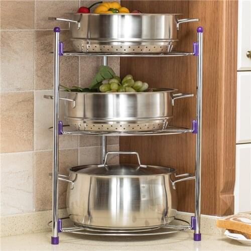 3 Tier Kitchen Round Shelf Storage Tower Crock Pot Stand Storage Pot RackShelf Chrome-Plated Heat Insulation Pot Holder