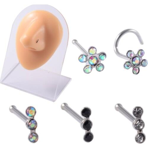 5pcs/lot Stainless Steel Zircon Nose Studs Nose Ring Ear Tragus Cartilage Daith Helix Earrings Woman Septum Piercing Jewelry 20g