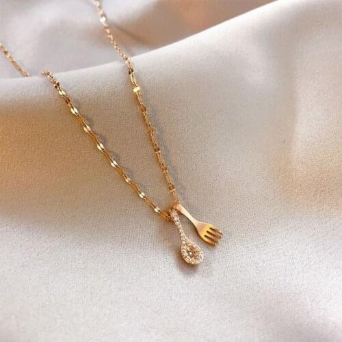 XIYANIKE 316L Stainless Steel Spoon Fork Rhinestone Necklaces For Women Choker 2021 Trend Fashion Festival Party Gift Jewelry