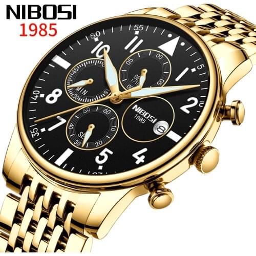 2020 NIBOSI Mens Watches To Brand Luxury Chronograph Men Watch Waterproof Full Steel Sports Quartz Male Clock Relogio Masculino
