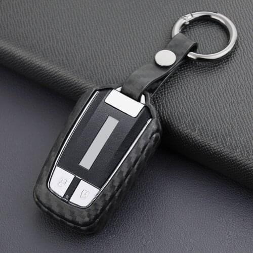 Carbon Fiber Smart Key Fob Case Cover Chain Ring For Isuzu D-Max MU-X 2017 2018 2019 2020 2021