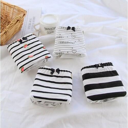 Black and white striped simple bowknot mid-waist girly panties with cotton bottom crotch and hip-wrapped cotton pants