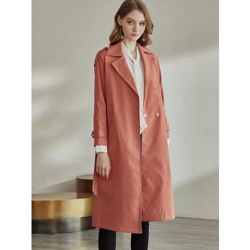 Intellectual British windbreaker 2021 spring new temperament Dousha red slim fit lace up medium length coat