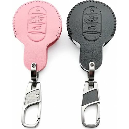 Leather Car Key Bag Cases Cover Fob Cup Set Fit for BMW MINI Cooper 2014 2015 f55 3 f56 key 3 Buttons