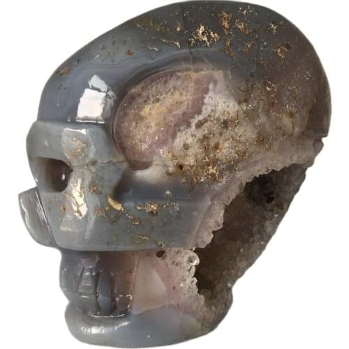 Crystals Natural Agate Hole Cranium Seven Chakras Adjusting Magnetic Field Healing Hand - Carved Home Decor