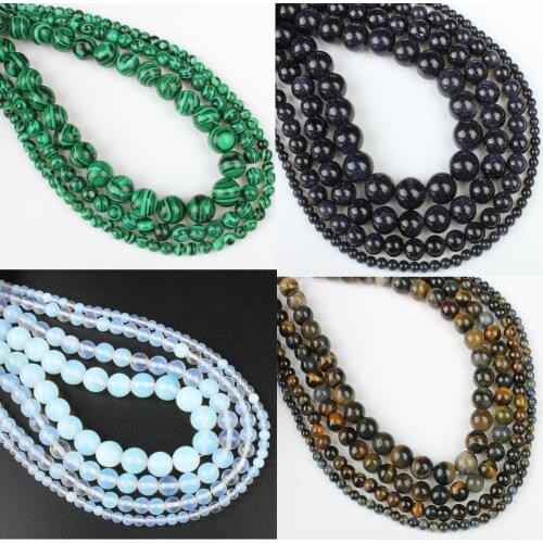 4/6/8 / 10mm tiger eye stone malachite opal blue sandstone round beads jewelry making DIY necklace jewelry accessories 16 inches