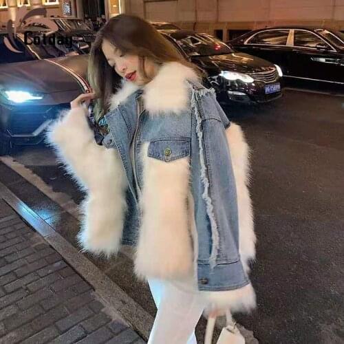 Cotday Denim Ladies Fur New Arrivals Jackets Harajuku Women Tops Winter Warm Mujer Streetwear Vintage Outerwear Fur Coat