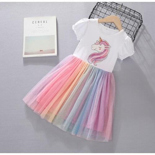 Toddler Girls Summer Sundress Unicorn Kids Birthday Party Dress Rainbow Tutu Baby Girls Princess Dress Print Animal A-lined 3T