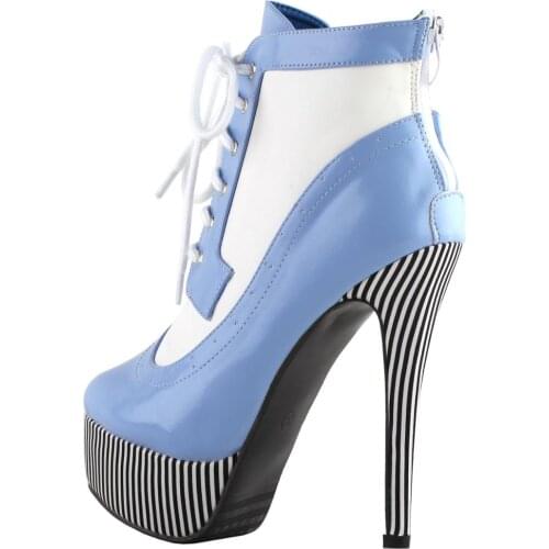 LF80890 SHOW STORY Retro Lace-Up Stripe Print Platform Stiletto High Heels Ankle Boots
