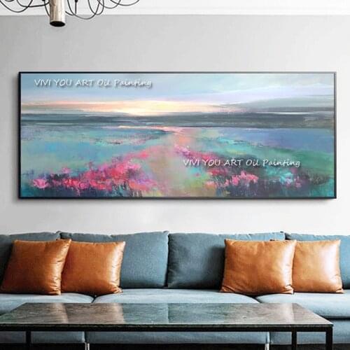 Fashion 100% Handmade Pink Ocean Original Abstract Modern Thick Oil Painting Handpainted Textured Wall Art Home Room Decoration