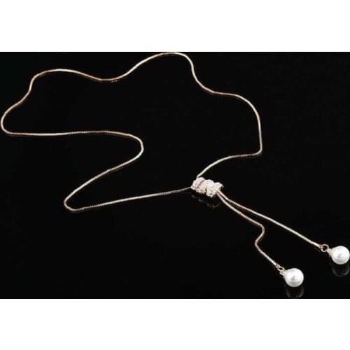 Fashion long simple Pearl Pendant Necklace with fringe long sweater chain