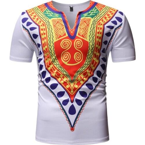 Mens White V Neck Short Sleeve T Shirt Men African Clothes Fad New Hip Hop Streetwear Casual Tee Shirt Homme African Clothing