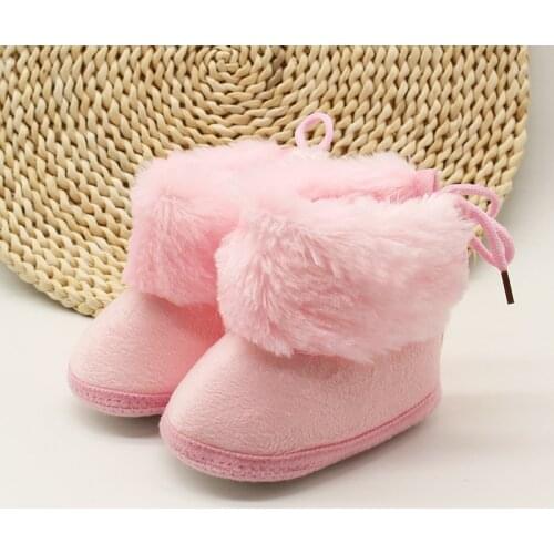 New Winter Newborn Toddler Furry Boots First Walkers Baby Girl Soft Sole Crib Lace-Up Soft Shoes