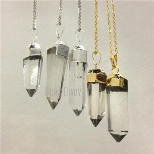 H-QN05 5pcs/lot Raw Clear Quartz Crystal Point Necklace