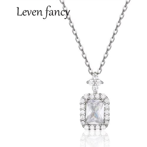 925 Sterling Silver Square Cubic Zirconia Diamond Jewelry Ladies Solitaire Pendant Necklace Jewelry Gifts for Women