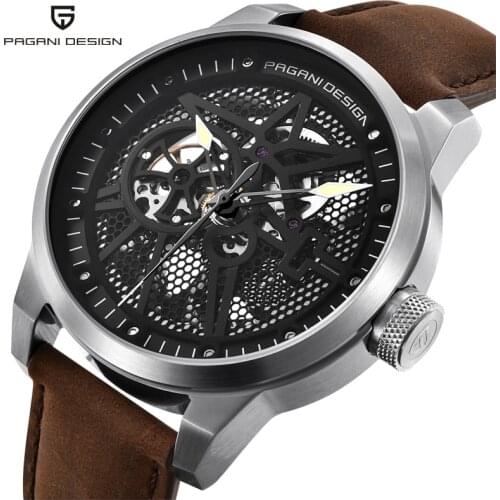 PAGANI DESIGN Men Watch 1625 Genuine Leather Skeleton Automatic Mechanical Wristwatches Men Fashion Relogio Feminino Watch 3ATM