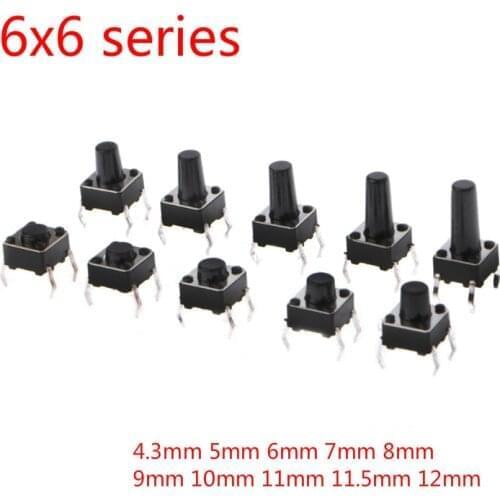 50PCS 6x6mm Panel PCB 6X6X5/4.3/6/7/8/9/10/12MM Tact Switch Push Button Switch 12V 4PIN DIP Micro Switch For TV/Toys/home
