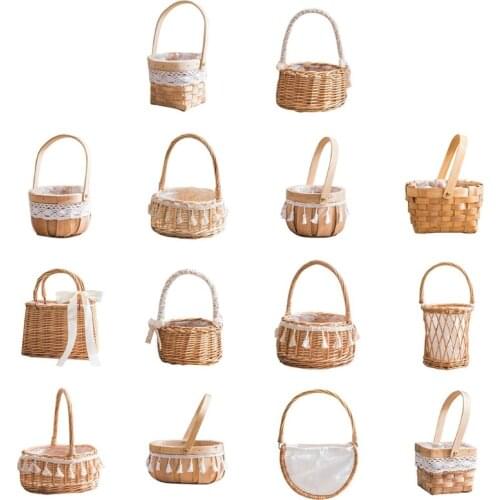 Handmade Natural Rattan Woven Flower Hand Basket Home Kitchen Garden Vegetable Storage Container Planter Holder
