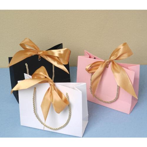 Gift Bags with Handles Paper Party Favor Bag with Bow Ribbon for Birthday Wedding Graduation Celebration Present Wrap