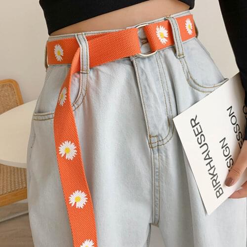 New Fashion Women Canvas Belts Daisy Double D Ring Buckle Long Waist Strap Harajuku Jeans Dress Casual Female Student Belt