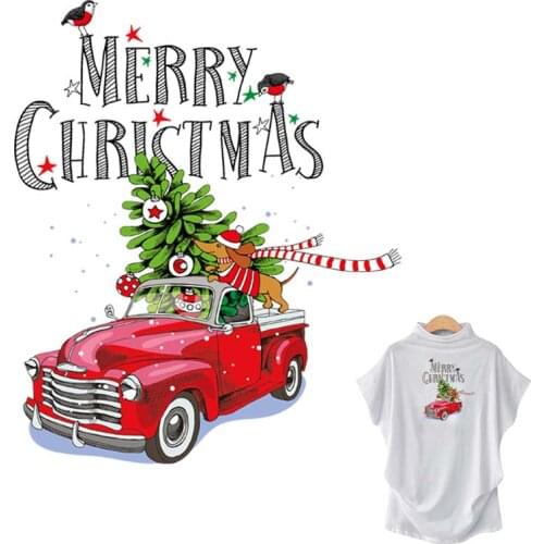 Christmas Car Patch Iron On Heat Transfer Stickers Fashion Diy Accessory Clothes Iron On Applique