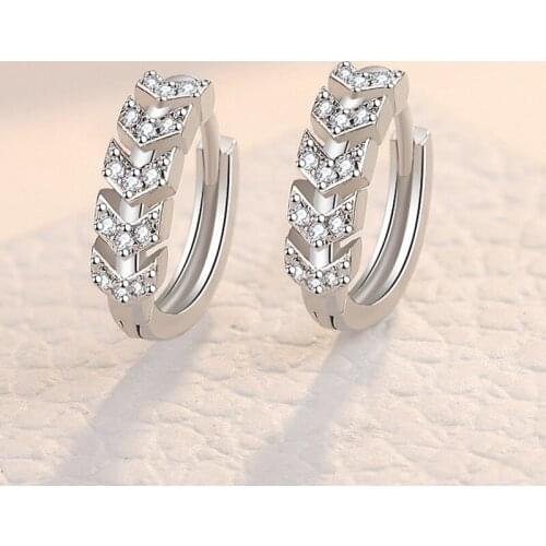 925 Sterling Silver Crystal Arrow Hoop Earrings For Women Girls Engagement Party Jewelry Oorbellen Wedding Gift
