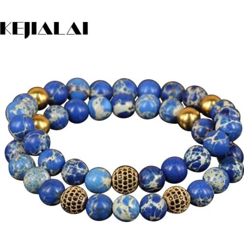 KEJIALAI High Quality Charm Gold Microscope Beads Men Fashion Bracelet Natural 8mm Regalite Stone Beads Women Bracelet 507
