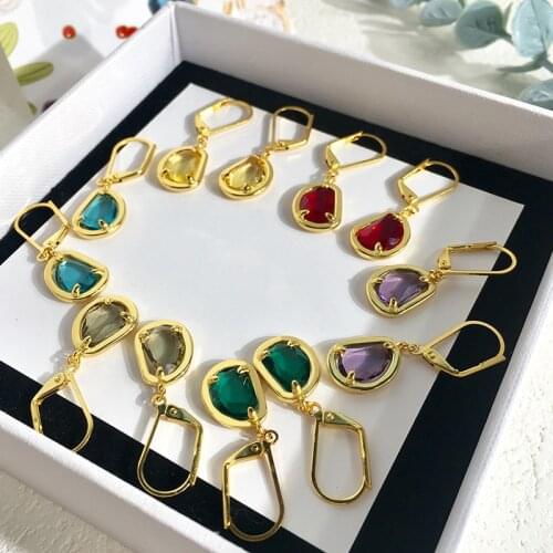 Cute Style 5 Colors Style Crystals Fashion Gold Tone Hook Dangle Earrings Famous Brand for Women