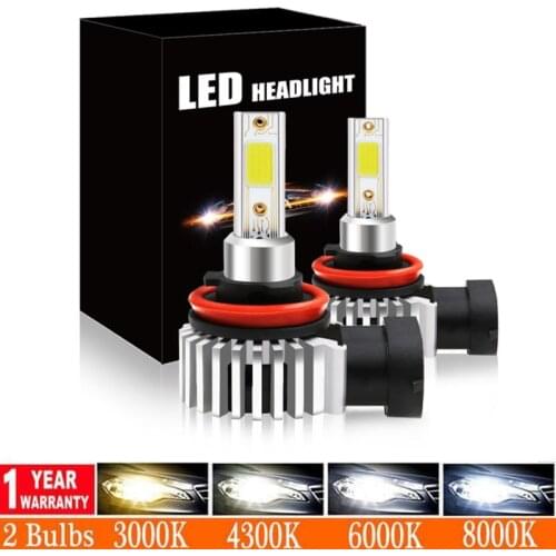 2PCS LED Mini Car Headlight H11 H7 Bulb H1 H8 9005 HB3 9006 HB4 3000K Yellow Light 6000K White Light 12000K Ice Blue Fog Light
