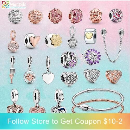 Valentines Style 925 Sterling Silver Beads Lady and Tramp Freehand Heart Dangle Charms fit Original Pandora Bracelets Girl Gift