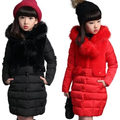 Teenage Girls Warm Fur Winter Long Jacket Fashion Thick Kids Hooded Jacket Coat For Girl Outerwear 4-10 Years Baby Girls Clothes