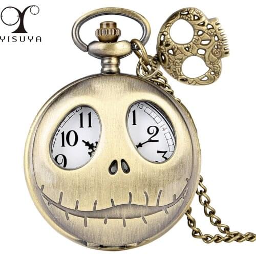 Unique Bronze Nightmare Accessory Pendant Theme Quartz Pocket Watch Bronze Necklace Clock Retro Fashion Watch Gift