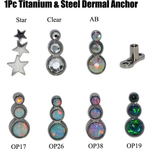 G23 Titanium and Surgical Steel Opal Trio Star CZ Gem Internally Threaded Dermal Anchor Skin Diver Fashion Body Piercing Jewelry