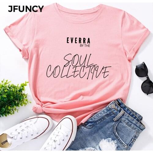 JFUNCY Plus Size Womens Tee Shirt Short Sleeve Cotton T-shirt New Letter Print Woman Tshirt Summer Women Tops Female Clothes