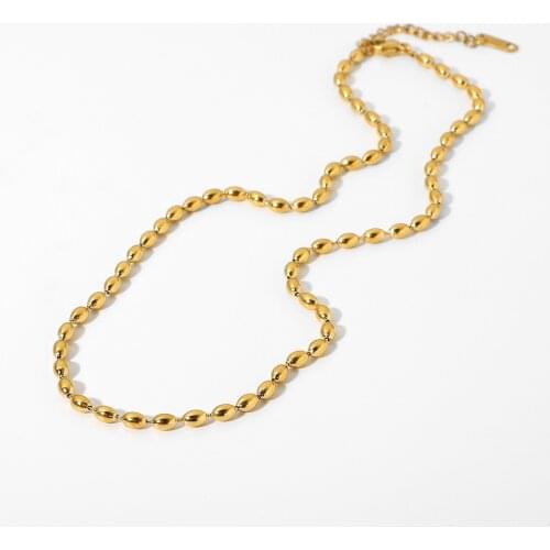 18K Gold Plated Stainless Steel Chain Choker Jewelry hollow oval bean chain stainless steel neck chain For Women