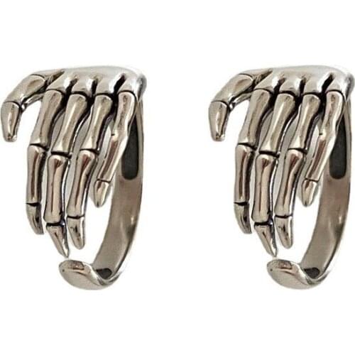 2pcs Adjustable 925 Sterling Silver Ring Trend Punk Rock Vintage finger ring Creative Skeleton Hand Loop Party Jewelry for Women
