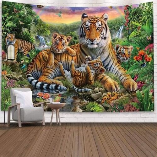 Animal world tapestry tiger lion background cloth hanging cloth home furnishing fabric 95*73cm