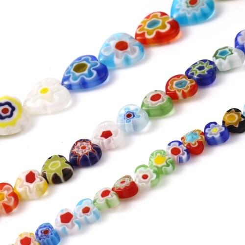 1Strand Lampwork Glass Valentines Day Millefiori Beads Heart At Random Color Flower Sweet Loose Spacer Beads DIY Jewelry Gifts