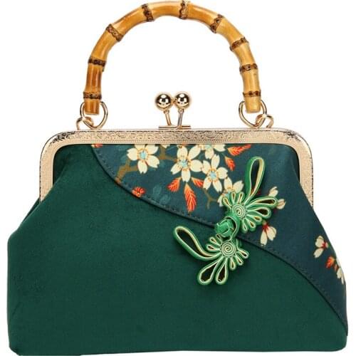 2021 Floral Print Cheongsam Chinese Style New Buckle Bamboo Handle Pouch Kiss Lock Frame Change Bag Travel Women Makeup Handbag