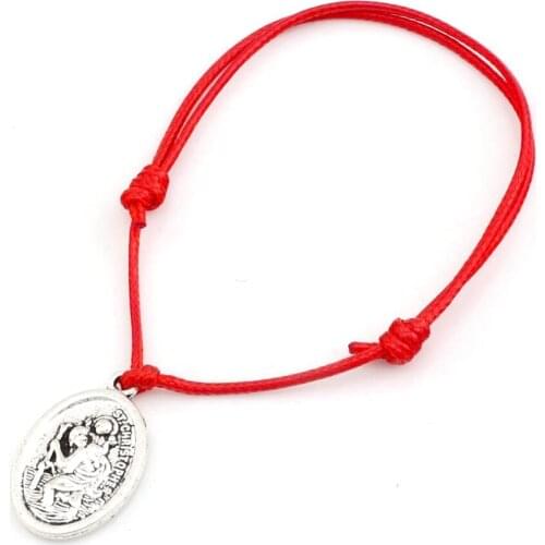 Hot ! 2pcs Adjustable Bracelets Red Waxes rope Alloy ST Christopher Charm Adjustable Bracelet B-34