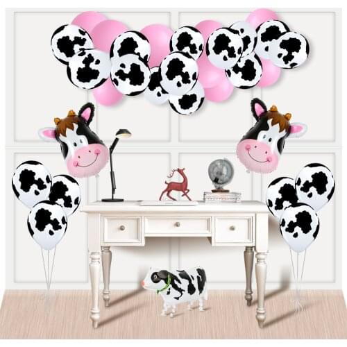 39Pcs Farm Party Balloons Set of Cow Foil and Latex Balloons, Animal Theme Party Baby Shower Balls Birthday Pink Globos