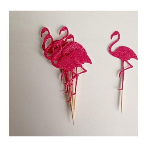 Fushia glitter Flamingo Cupcake Toppers birthday tropical Wedding Bridal baby Shower Engagement Party Bachelorette food picks